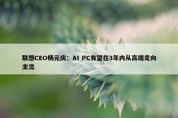 联想CEO杨元庆：AI PC有望在3年内从高端走向主流