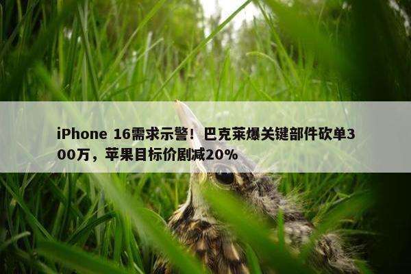 iPhone 16需求示警！巴克莱爆关键部件砍单300万，苹果目标价剧减20%