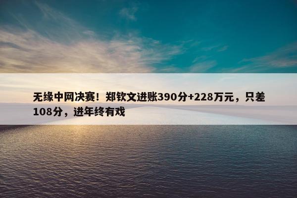 无缘中网决赛！郑钦文进账390分+228万元，只差108分，进年终有戏