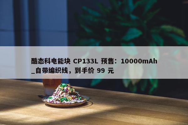 酷态科电能块 CP133L 预售：10000mAh_自带编织线，到手价 99 元