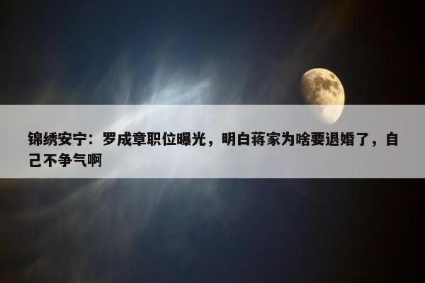 锦绣安宁：罗成章职位曝光，明白蒋家为啥要退婚了，自己不争气啊