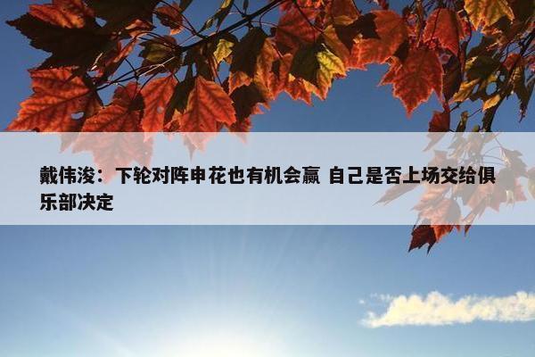 戴伟浚：下轮对阵申花也有机会赢 自己是否上场交给俱乐部决定