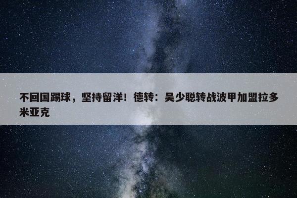 不回国踢球，坚持留洋！德转：吴少聪转战波甲加盟拉多米亚克