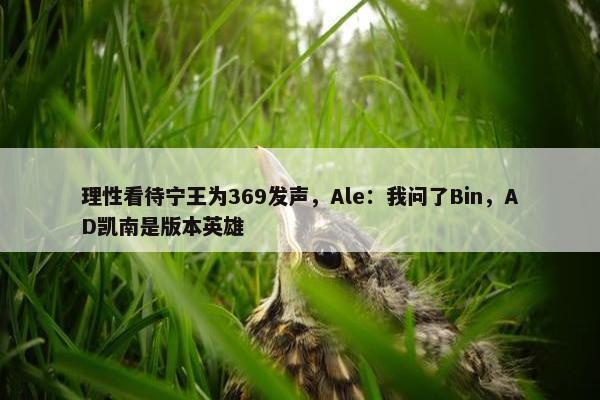 理性看待宁王为369发声，Ale：我问了Bin，AD凯南是版本英雄