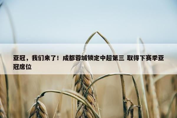 亚冠，我们来了！成都蓉城锁定中超第三 取得下赛季亚冠席位