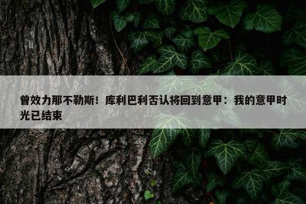 曾效力那不勒斯！库利巴利否认将回到意甲：我的意甲时光已结束