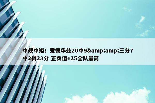 中规中矩！爱德华兹20中9&amp;三分7中2得23分 正负值+25全队最高