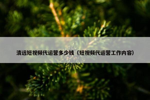 清远短视频代运营多少钱（短视频代运营工作内容）