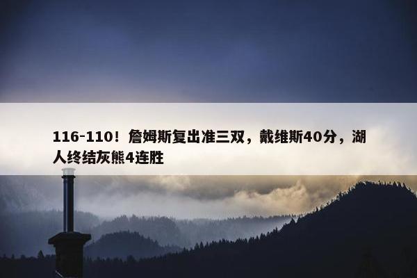 116-110！詹姆斯复出准三双，戴维斯40分，湖人终结灰熊4连胜