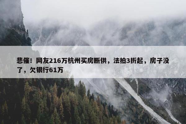 悲催！网友216万杭州买房断供，法拍3折起，房子没了，欠银行61万